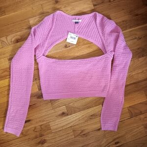 NWT American Eagle Pink Cut Out Pullover Sweater Cotton Blend Size XL
